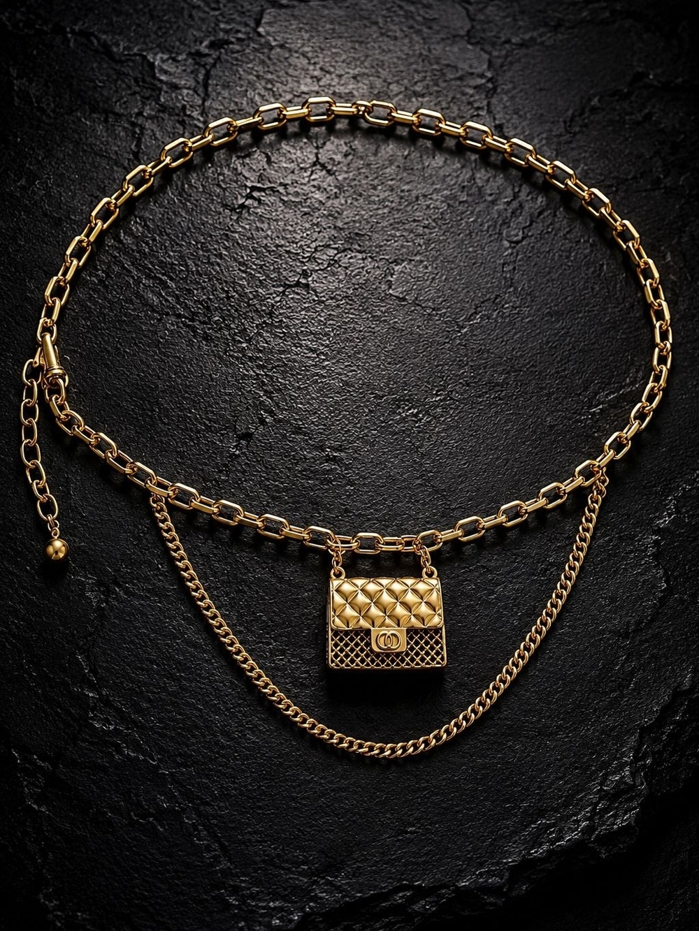 Gold Chain Belt with Quilted Mini Bag - Picture 4 of 8
